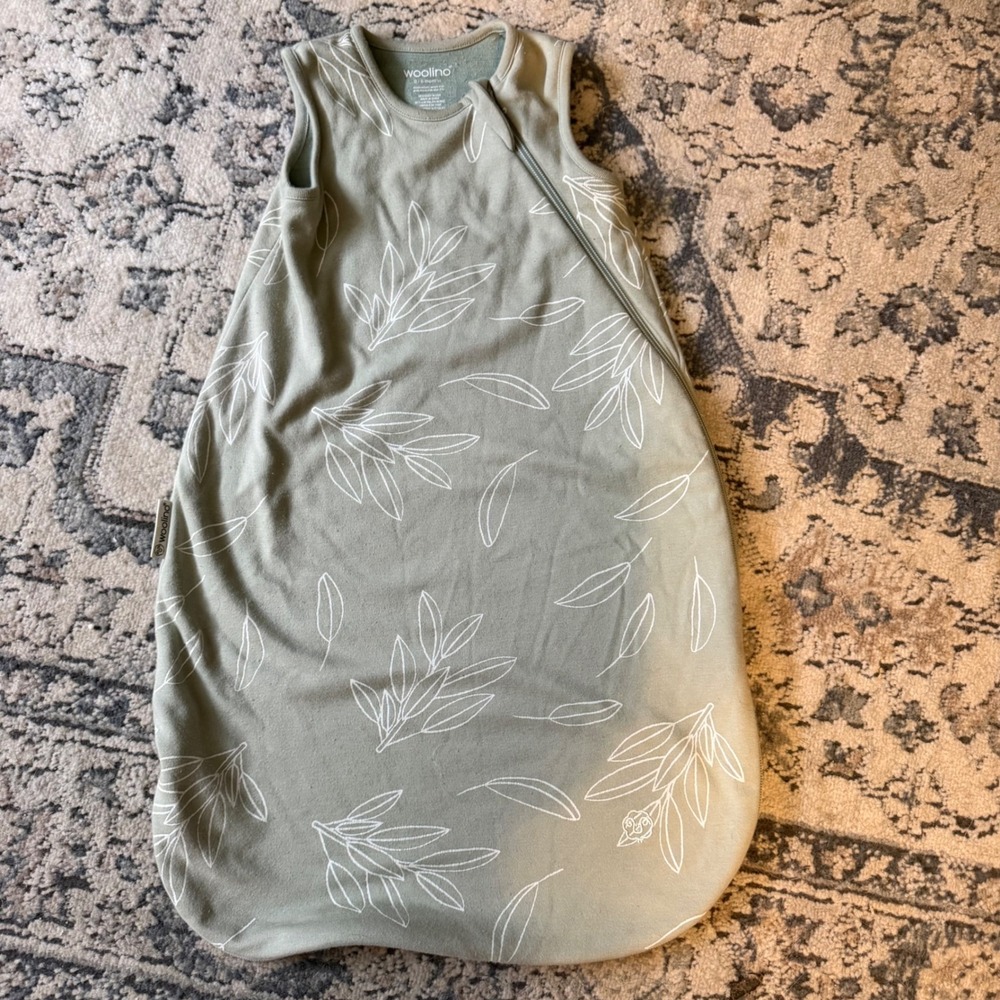 Woolino Merino Wool Baby Sleep Bag Sage Green Leaf Print 0-6 Months